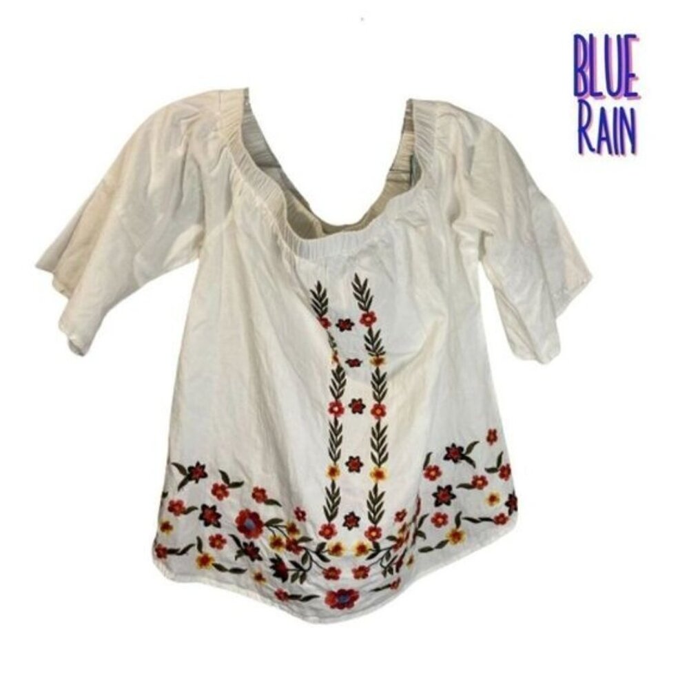 Blue Rain Women's Sexy Boho Floral Embroidered Peasant Tops Off Shoulder blouses